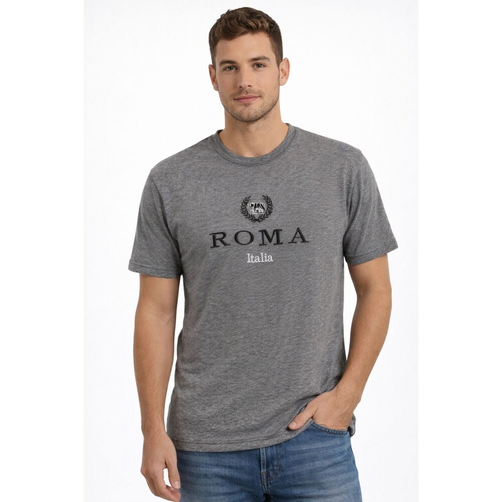 Sublima Roma Italia Striped T-Shirt Made in Italy Large 100% Cotton Gray Black